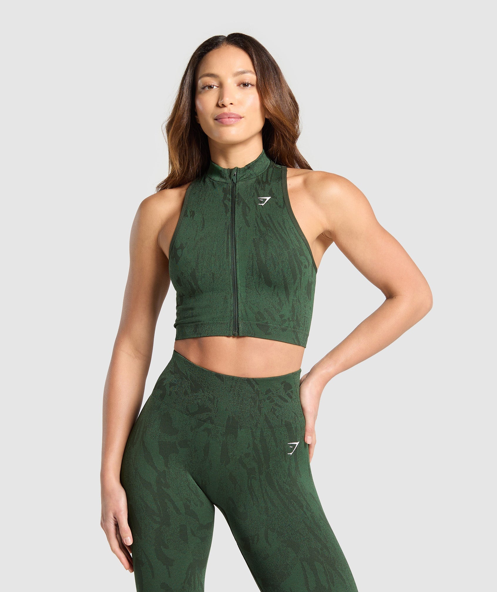 Adapt Camo Seamless Zip Up Crop Top