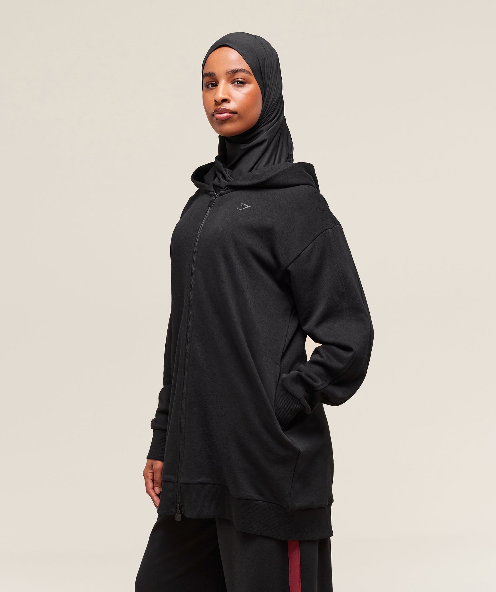 Alternative view of Covered Longline Zip Up Hoodie Oversized Fit