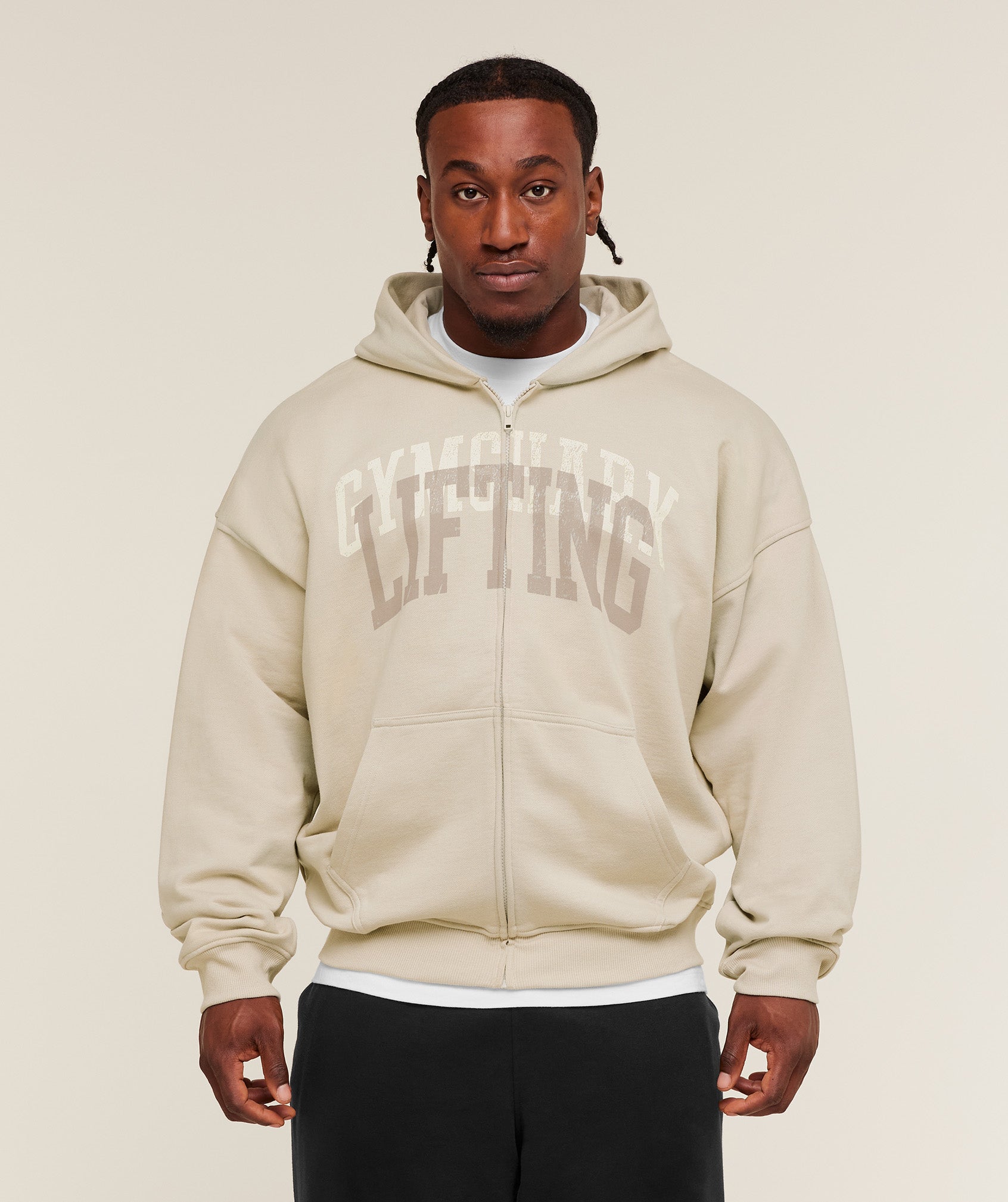 Layered Graphic Zip Up Hoodie Oversized Fit