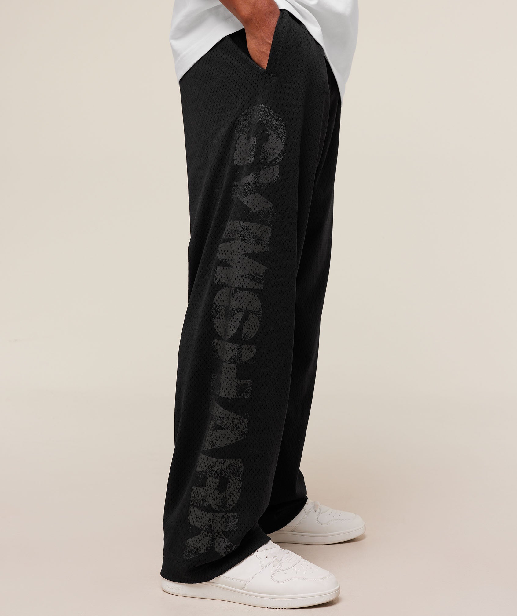 Graphic Wordmark Mesh Wide Leg Pants Oversized Fit - Image 5